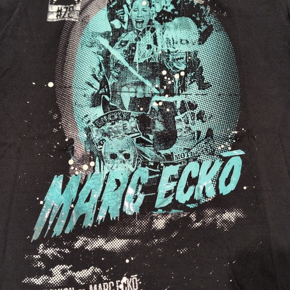 Marc Ecko Cut & Sew Black Blue Texture Print Graphic T Shirt Mens Medium Grunge - Picture 4 of 6
